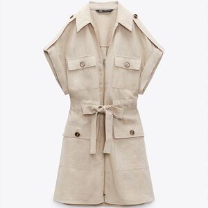 Women’s Utility Shirtdress with Waist Tie - Beige